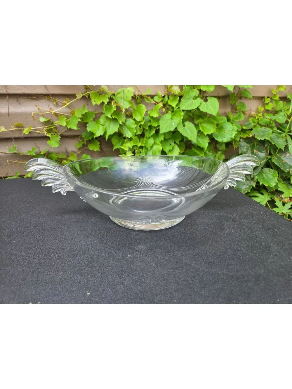 Fostoria Baroque Console Bowl 2484 With Winged Flame Handles Elegant Clear Glass